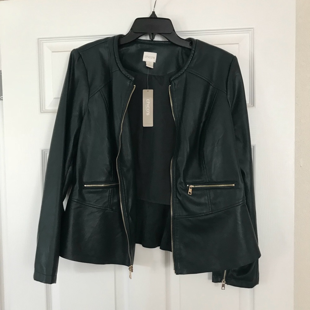 Chico’s Dark Green Leather Jacket